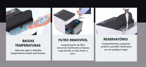 Mini Climatizador Umidificador e Arrefecedor de Ar Pessoal Portátil com Luz LED
