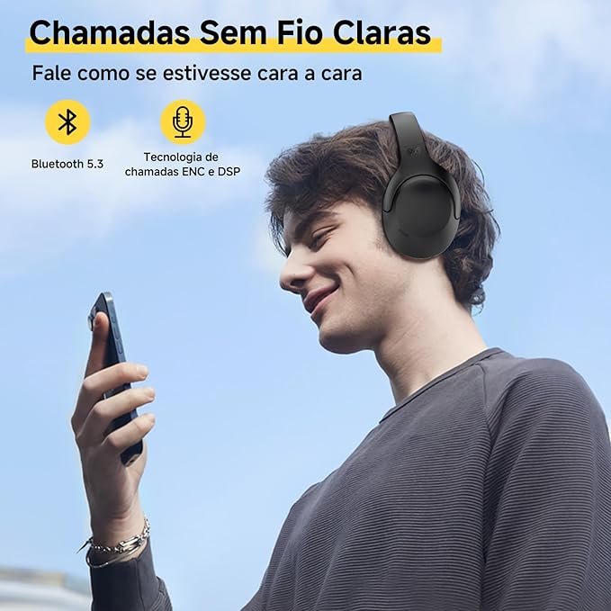 Headset Bluetooth QCY H3 Lite — produtos para home office, headset com cancelamento de ruído ativo para foco total