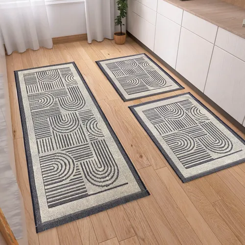Jogo de Tapete de Cozinha Antiderrapante 3 Peças Premium em Tear Jacquard