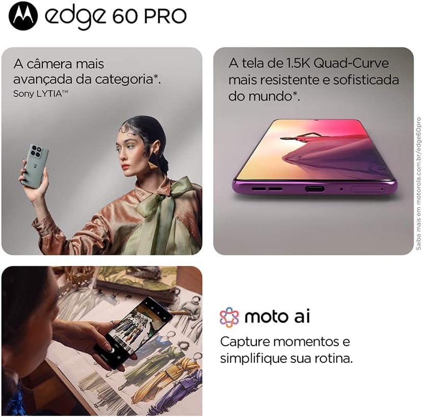 Edge 60 Pro com câmera Sony LYTIA, tela 1.5K Quad-Curve e recursos Moto AI